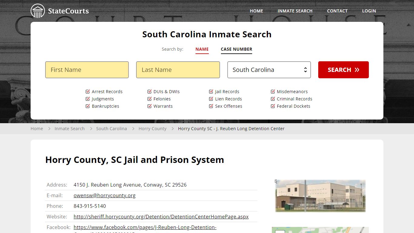 Horry County SC - J. Reuben Long Detention Center Inmate Records Search ...